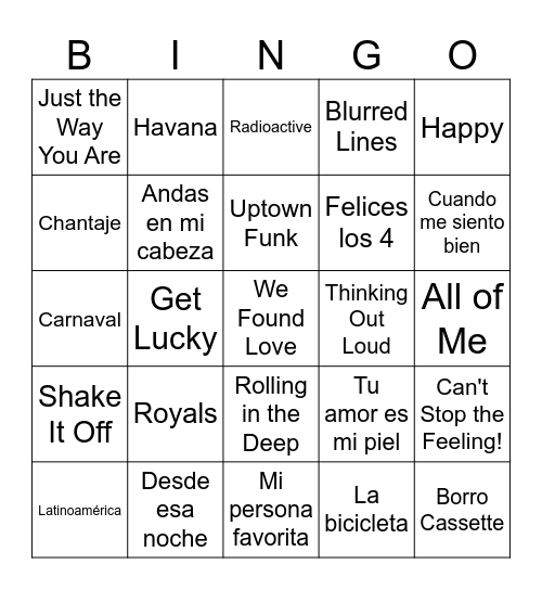 Bingo 2010 Canciones Bingo Card