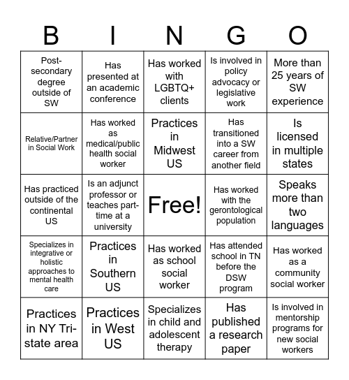 2025 Intensive Week Bingo Card