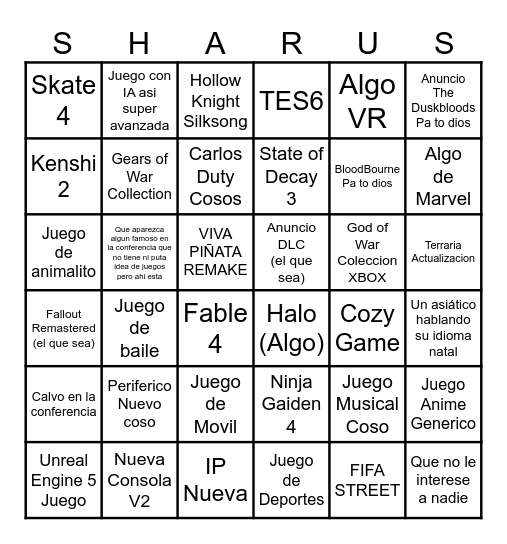 Conferencia Xbox Cosas Bingo Card