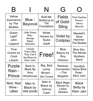 Color Our World Music Bingo Card
