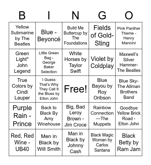 Color Our World Music Bingo Card