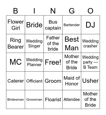 Greg's Wedding Bingo Card