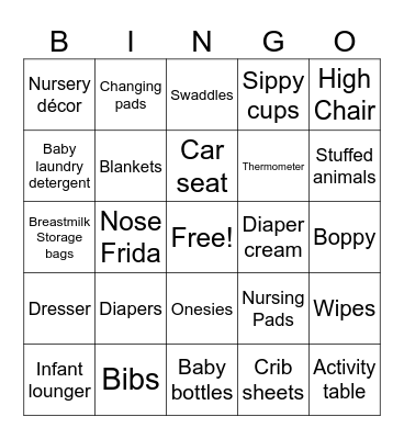 Baby Shower Bingo Card