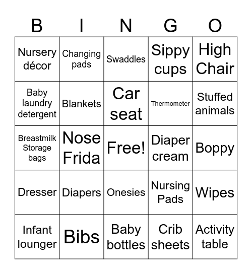 Baby Shower Bingo Card