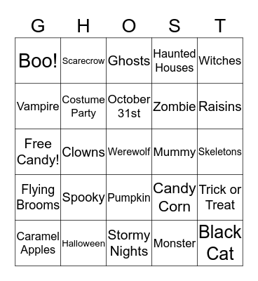 Halloween Vocab! Bingo Card