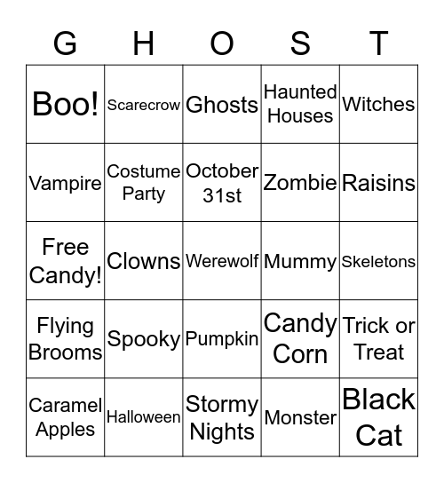 Halloween Vocab! Bingo Card