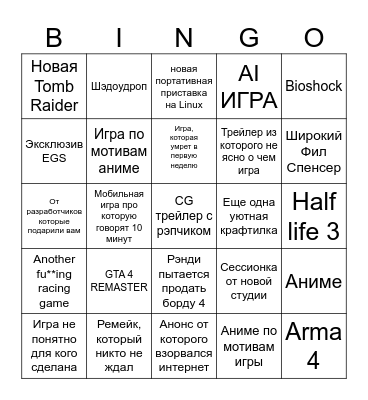 Summer Game Fest Bingo Card