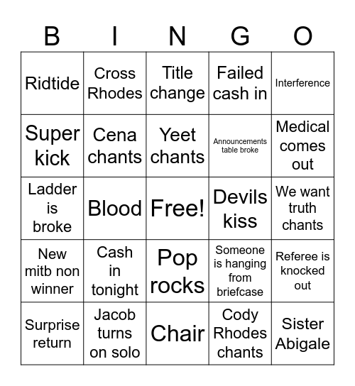 MITB Bingo Card