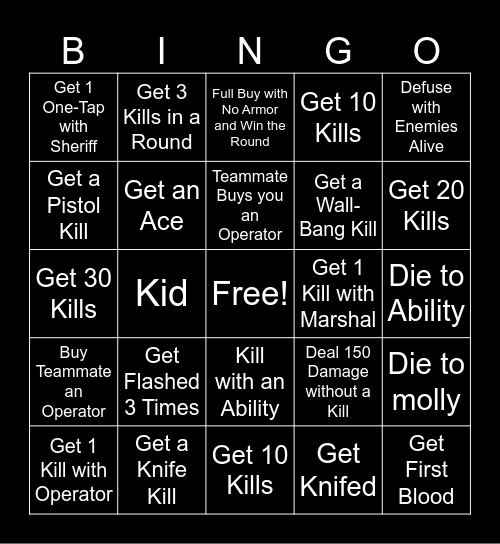 Valorant Bingo Card