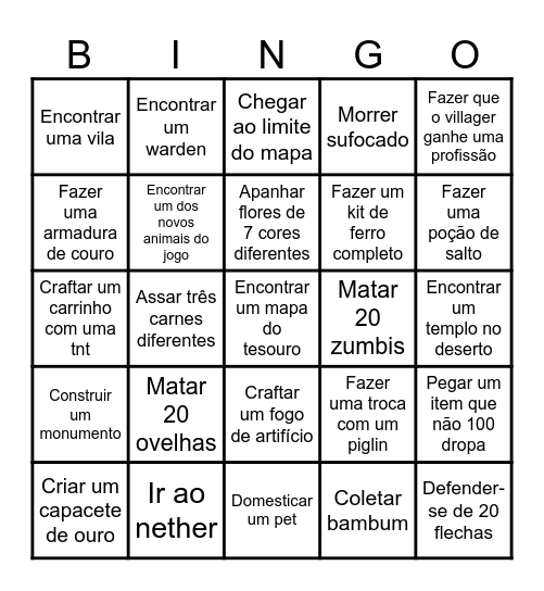 Minecraft Bingo Card