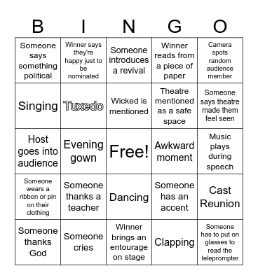 TONY AWARDS BINGO Card