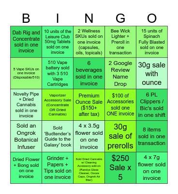 Harvest Hills BINGO Contest Bingo Card