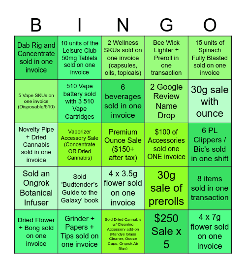 Harvest Hills BINGO Contest Bingo Card