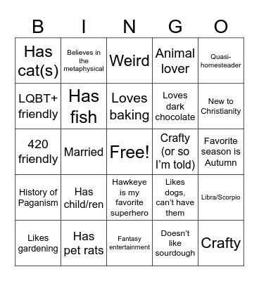 Amanda’s Pen Pal Bingo Card