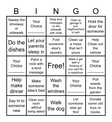 Summer Serve Bingo Card