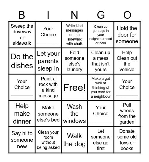Summer Serve Bingo Card
