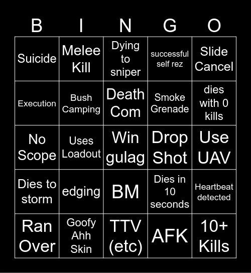 Big Puffer Warzone Bingo Card