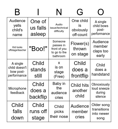 Dance recital bingo card Bingo Card