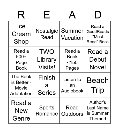 Summer Reading Challenge! Bingo Card