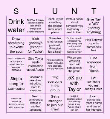 Taylor's Going Away <3 Bingo Card