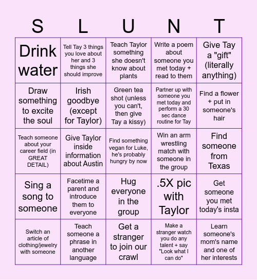 Taylor's Going Away <3 Bingo Card