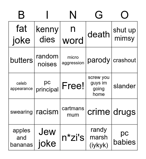 south park bingo Card