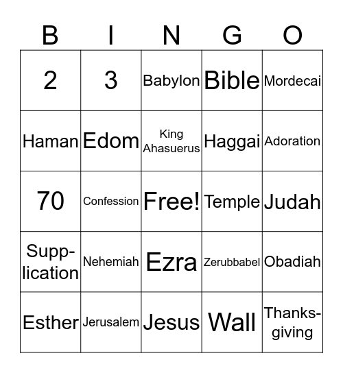 Obadiah to Nehemiah Bingo Card