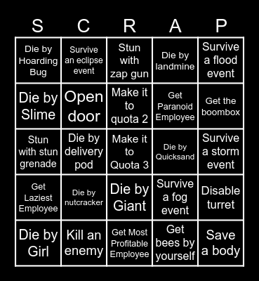 Lethal Company Bingo Card