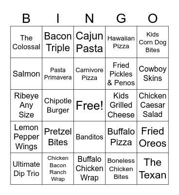 Food Bingo Card