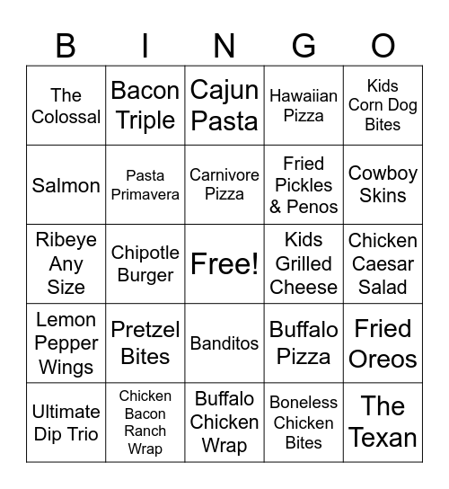 Food Bingo Card