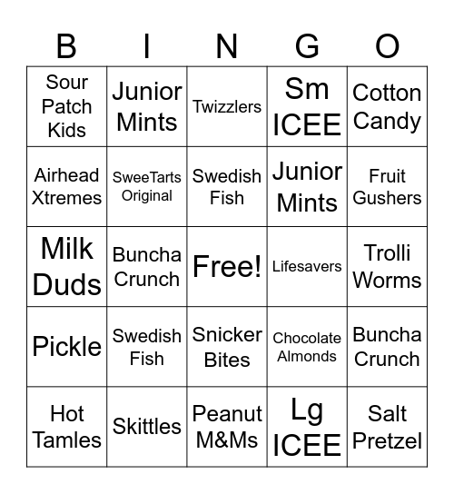 Concessions Bingo Card