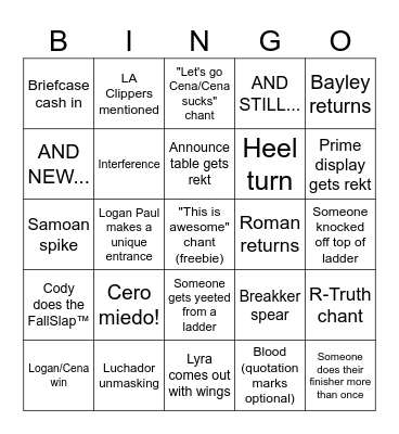 Money in the Bank 2025 Bingo Card