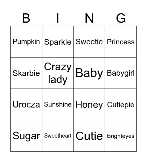 Nickname Bingo Card
