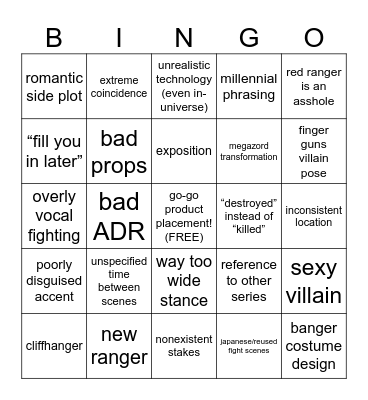 Power Rangers Bingo V1 Bingo Card