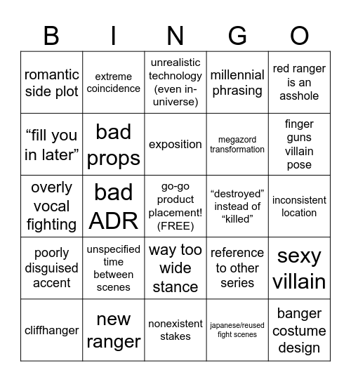 Power Rangers Bingo V1 Bingo Card