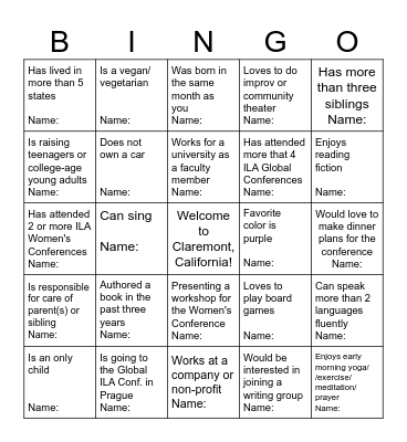 ILA Women's Conference 2025 Bingo Card