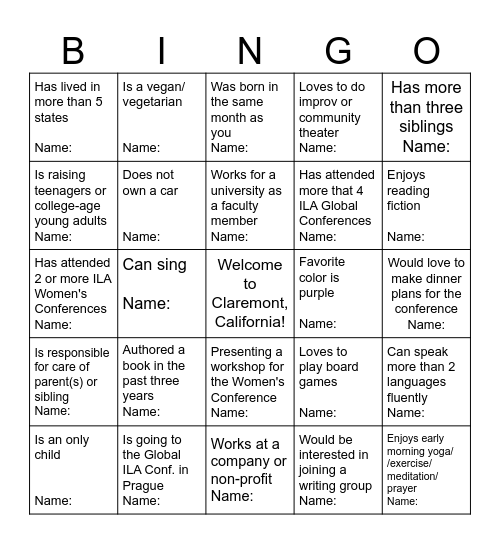 ILA Women's Conference 2025 Bingo Card