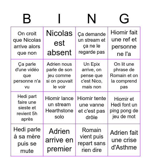 Dimanche des ÉPIX Bingo Card