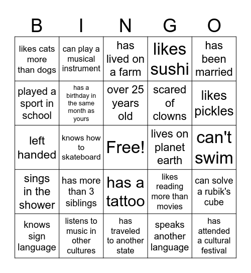Diversity Bingo Card
