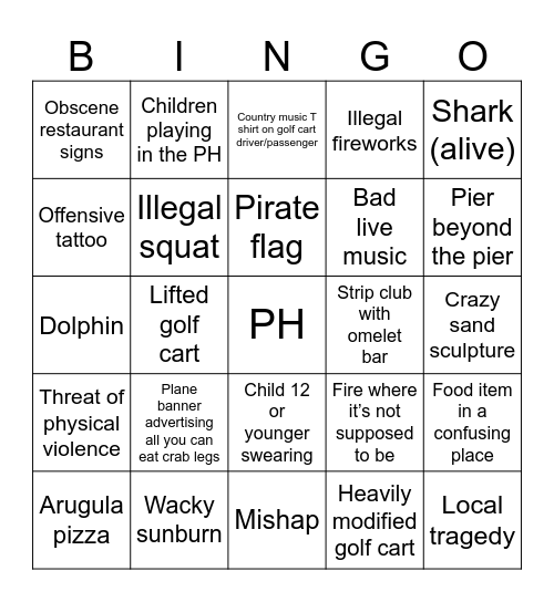 Beach Bingo Card