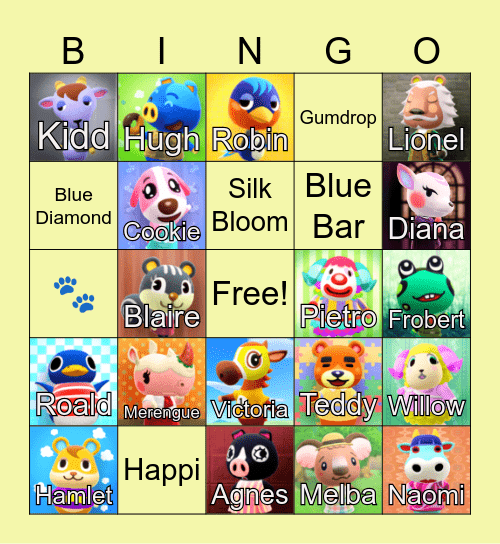 Animal Crossing Bingo Card