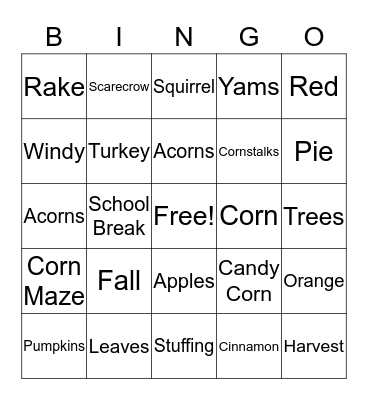 Fall Bingo Card