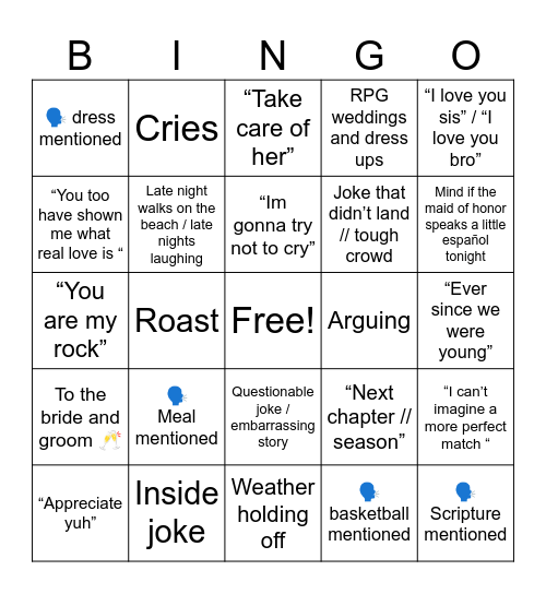 Maid of honor Bingo Card