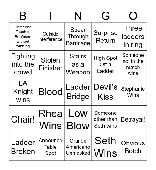 Money in the Bank Bingo Card