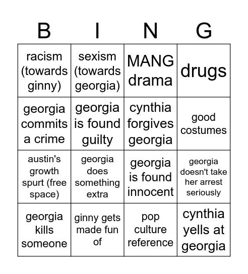 ginny & georgia s3 bingo Card