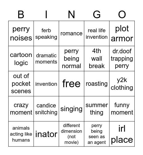 p&f Bingo Card