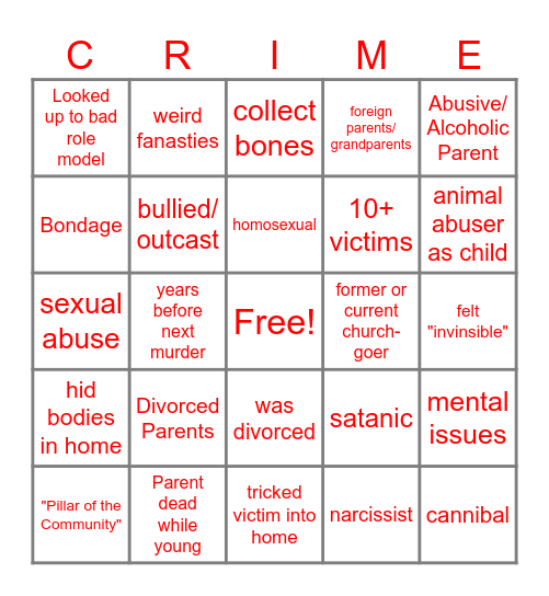 Serial Killer Bingo Card