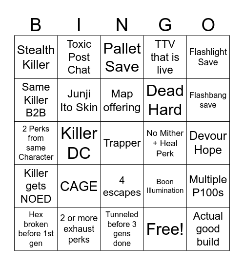 DBD Chaos Shuffle Bingo Card