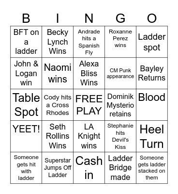 WWE MONEY IN THE BANK Bingo Card