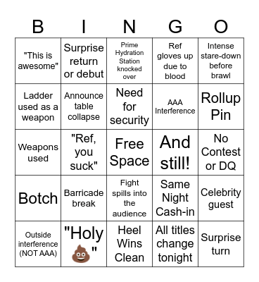 WWE Money in the Bank Bingo Card